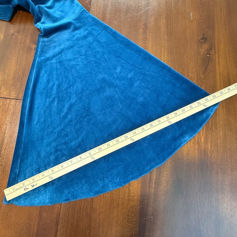 Womens Velour Bell Bottom Pants S Teal Blue Flare Tall Retro Statement 70s Boho - Picture 11 of 11
